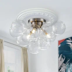 (OpenBox) 3-Light Brass Cluster Clear Glass Globe Bubble Ceiling Light