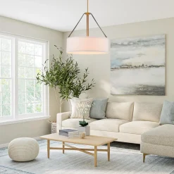 (OpenBox) 4-Light Brass White Linen Wide Drum Cage Pendant Light