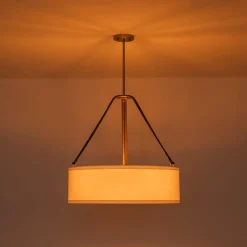 (OpenBox) 4-Light Brass White Linen Wide Drum Cage Pendant Light