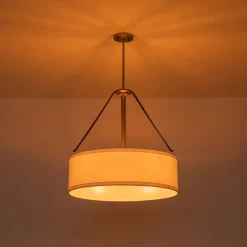 (OpenBox) 4-Light Brass White Linen Wide Drum Cage Pendant Light
