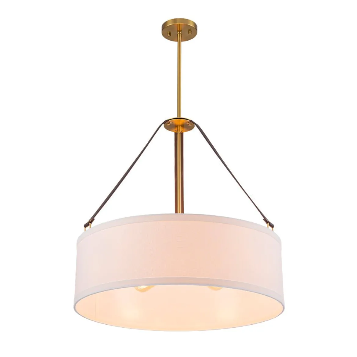 (OpenBox) 4-Light Brass White Linen Wide Drum Cage Pendant Light