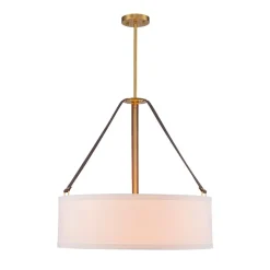 (OpenBox) 4-Light Brass White Linen Wide Drum Cage Pendant Light