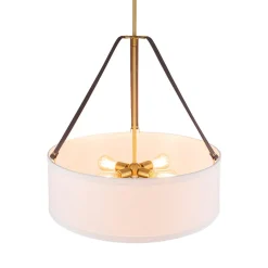 (OpenBox) 4-Light Brass White Linen Wide Drum Cage Pendant Light
