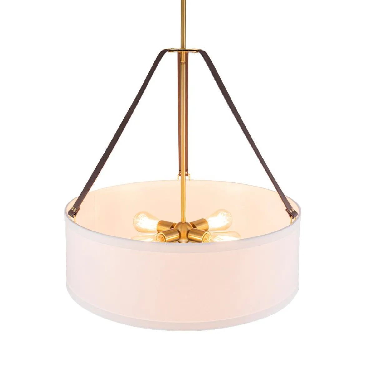 (OpenBox) 4-Light Brass White Linen Wide Drum Cage Pendant Light