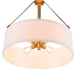 (OpenBox) 4-Light Brass White Linen Wide Drum Cage Pendant Light