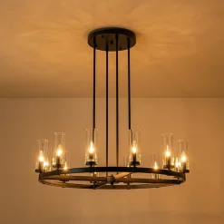 (OpenBox) 12-Light Clear Glass Shade Wagon Wheel Chandelier