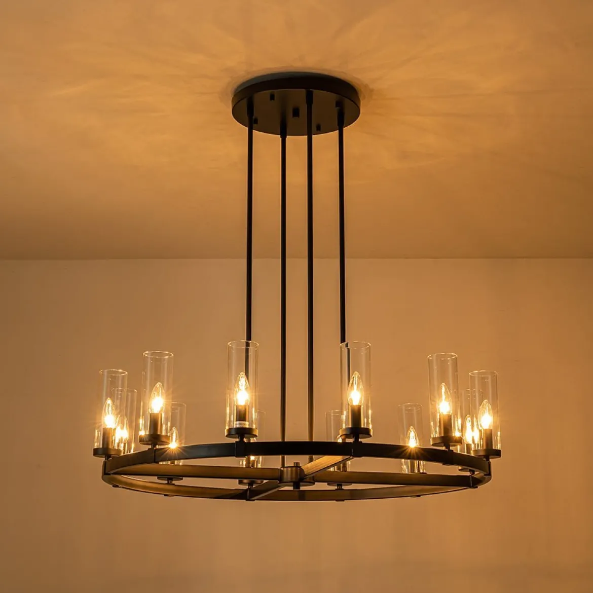 (OpenBox) 12-Light Clear Glass Shade Wagon Wheel Chandelier