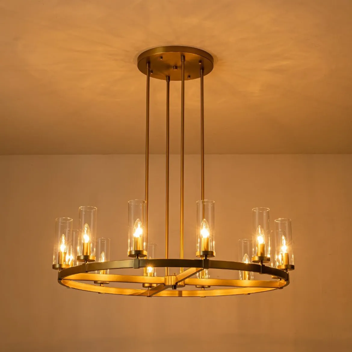 (OpenBox) 12-Light Clear Glass Shade Wagon Wheel Chandelier