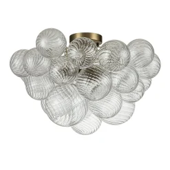 (OpenBox) 3-Light Cluster Ribbed Glass Bubble Semi Flush Chandelier