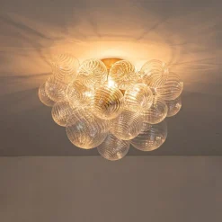 (OpenBox) 3-Light Cluster Ribbed Glass Bubble Semi Flush Chandelier