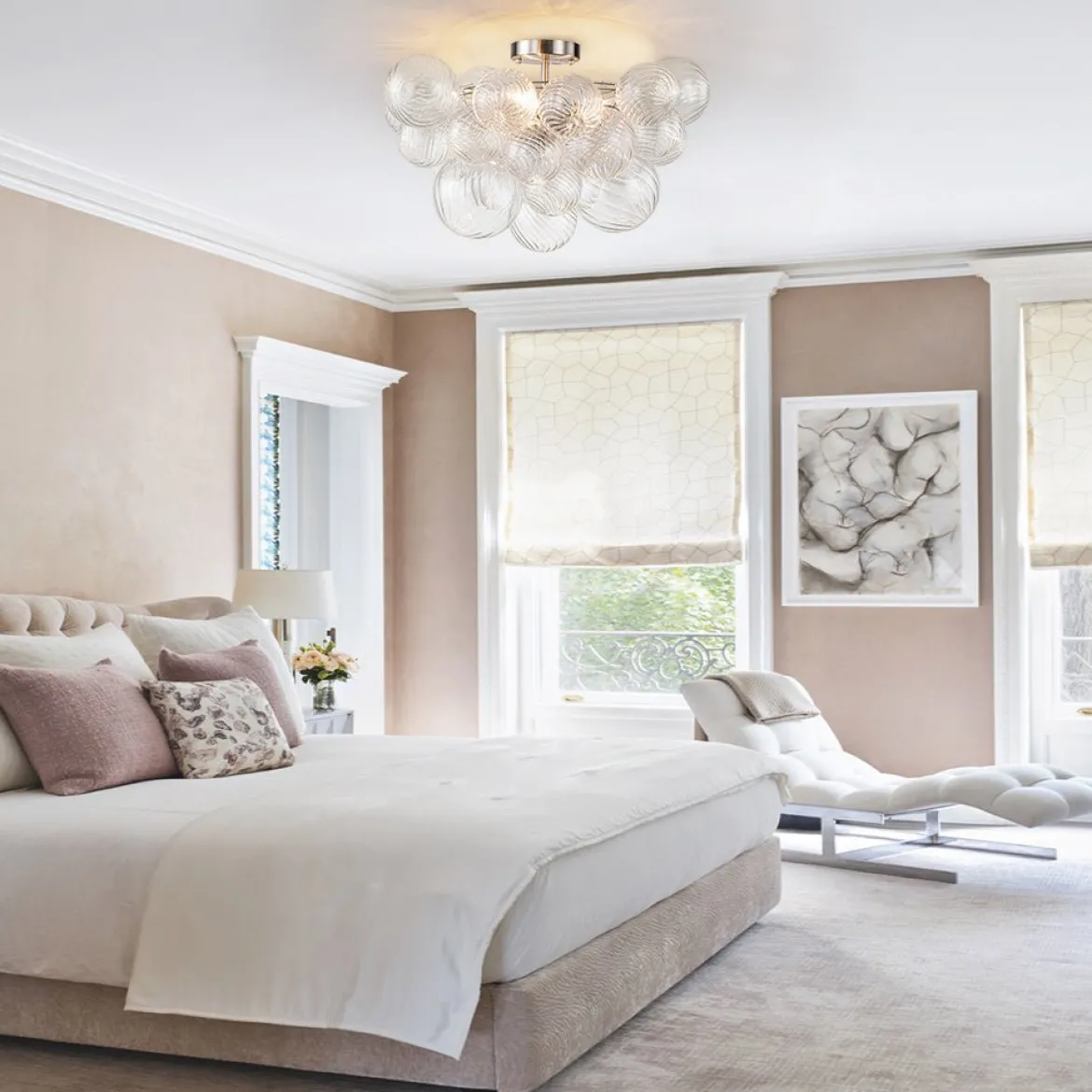 (OpenBox) 3-Light Cluster Ribbed Glass Bubble Semi Flush Chandelier