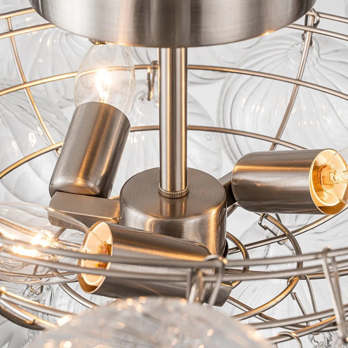 (OpenBox) 3-Light Cluster Ribbed Glass Bubble Semi Flush Chandelier
