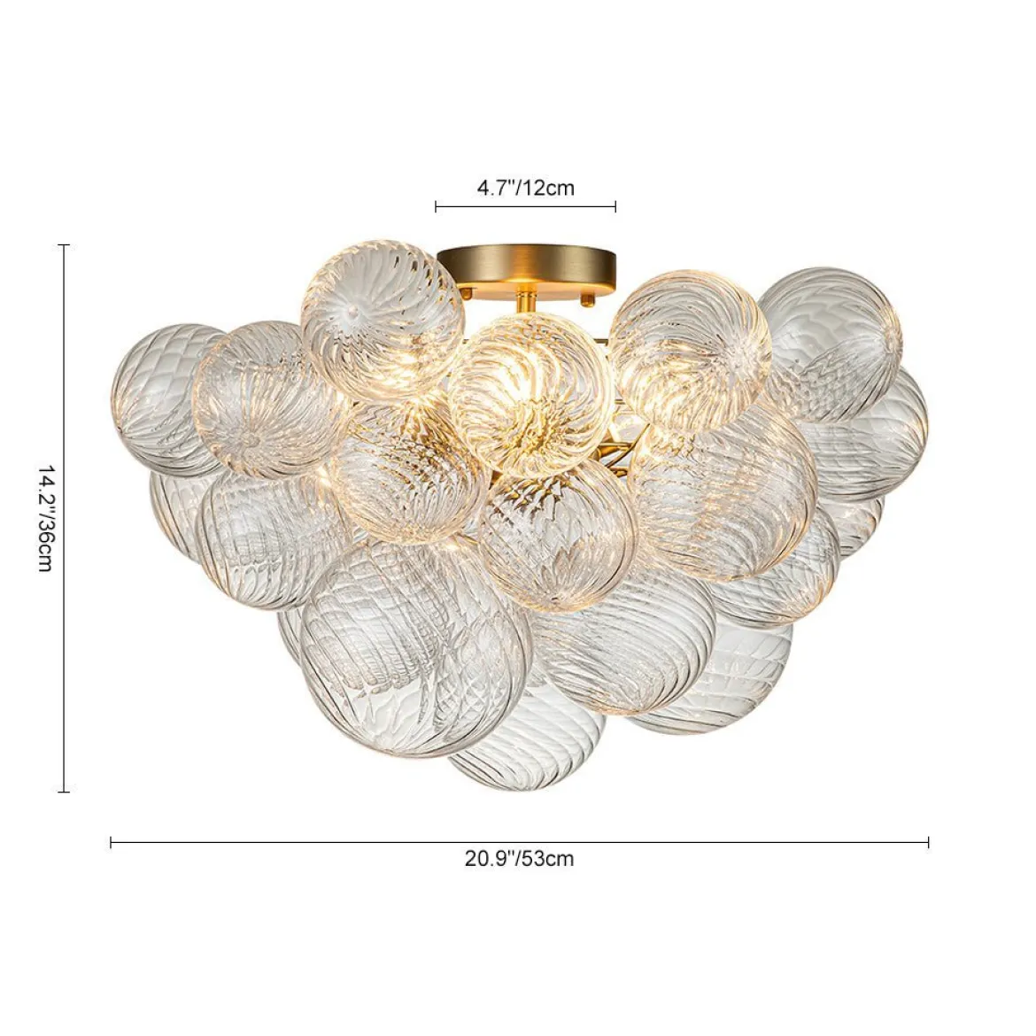 (OpenBox) 3-Light Cluster Ribbed Glass Bubble Semi Flush Chandelier