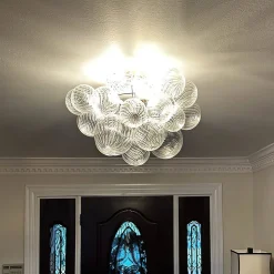 (OpenBox) 3-Light Cluster Ribbed Glass Bubble Semi Flush Chandelier