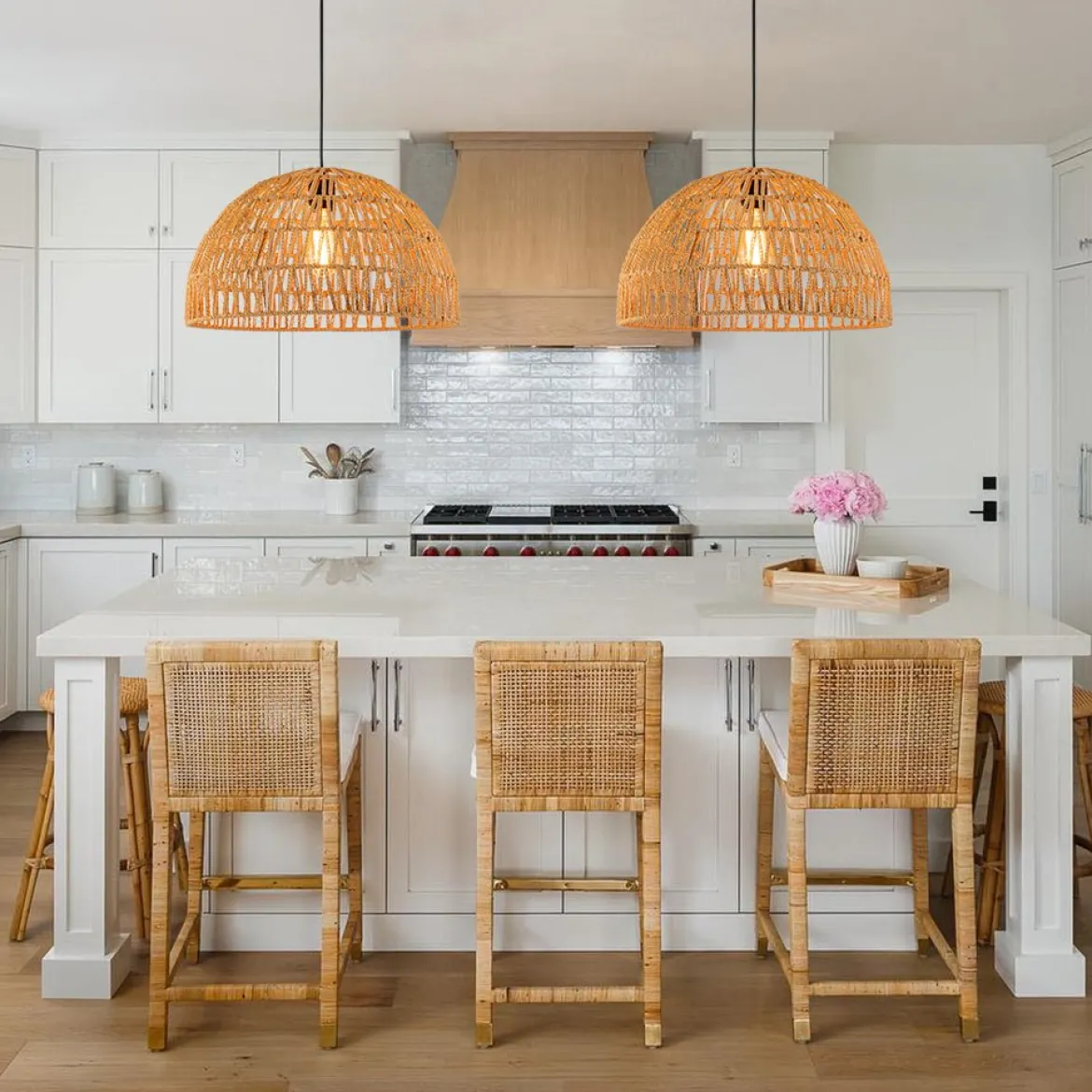 (OpenBox) 1-Light Coastal Bohemian Woven Rope Dome Pendant