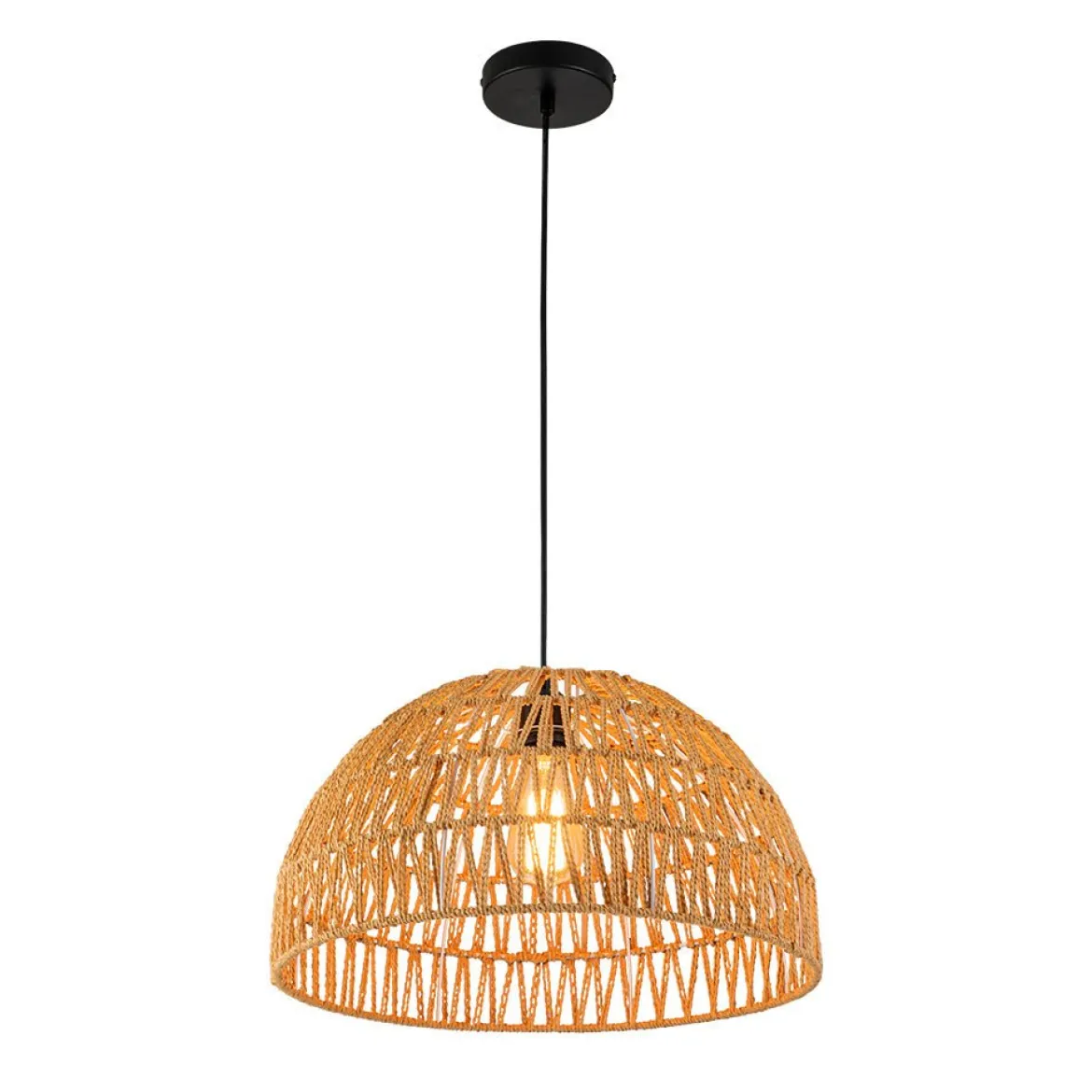 (OpenBox) 1-Light Coastal Bohemian Woven Rope Dome Pendant