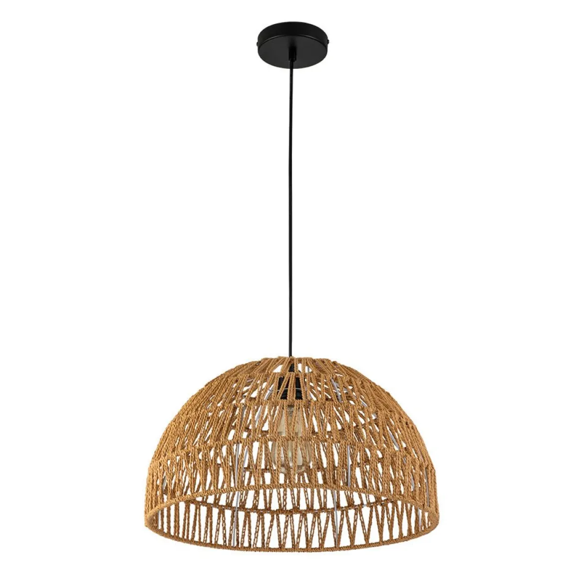 (OpenBox) 1-Light Coastal Bohemian Woven Rope Dome Pendant