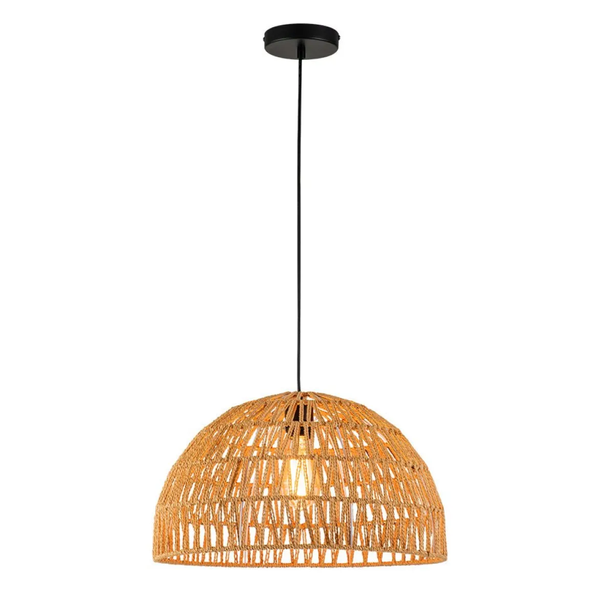 (OpenBox) 1-Light Coastal Bohemian Woven Rope Dome Pendant