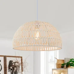 (OpenBox) 1-Light Coastal Bohemian Woven Rope Dome Pendant