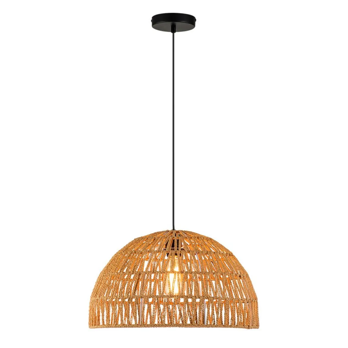 (OpenBox) 1-Light Coastal Bohemian Woven Rope Dome Pendant