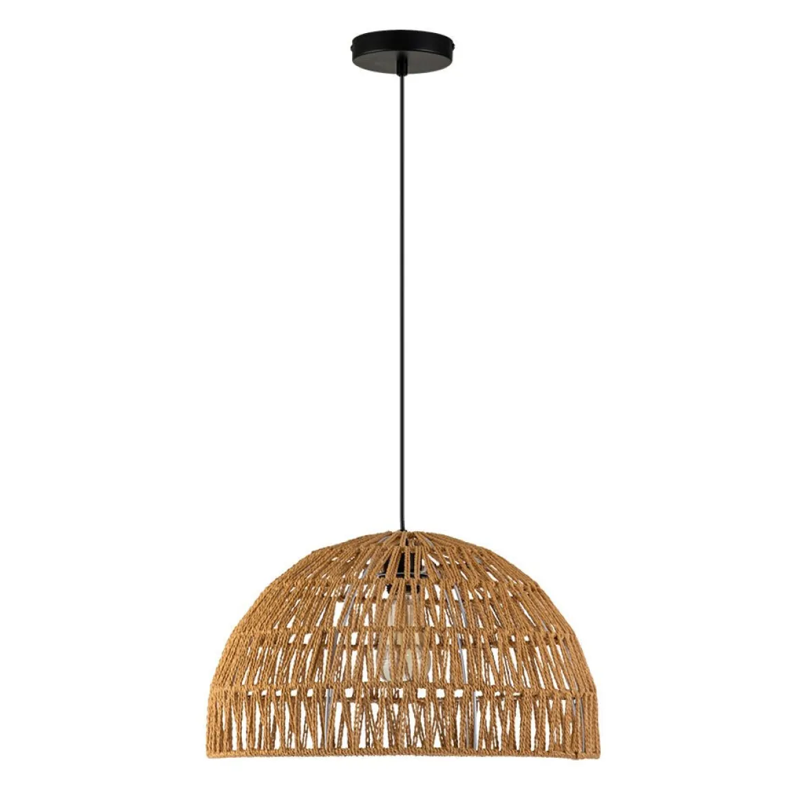 (OpenBox) 1-Light Coastal Bohemian Woven Rope Dome Pendant