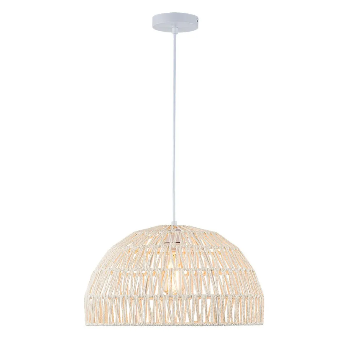 (OpenBox) 1-Light Coastal Bohemian Woven Rope Dome Pendant