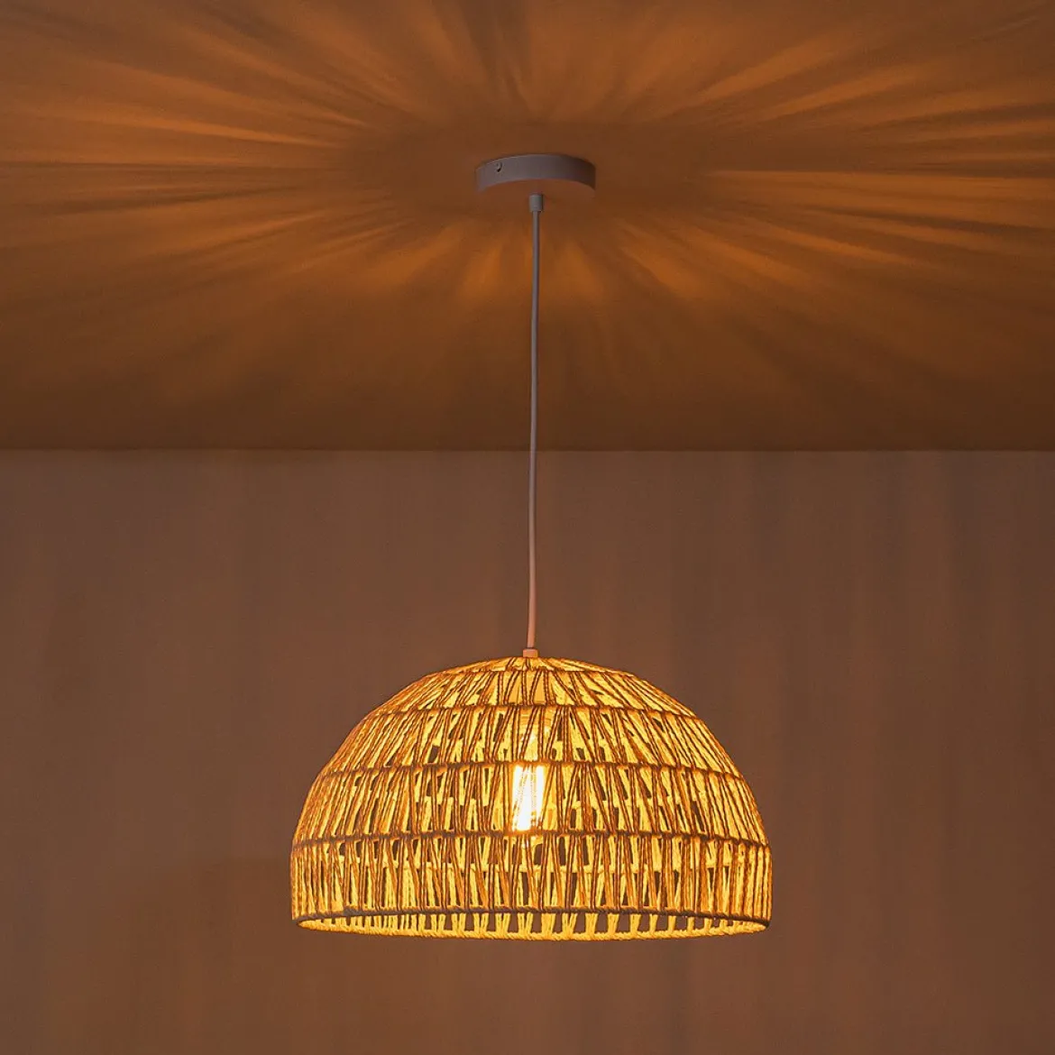 (OpenBox) 1-Light Coastal Bohemian Woven Rope Dome Pendant
