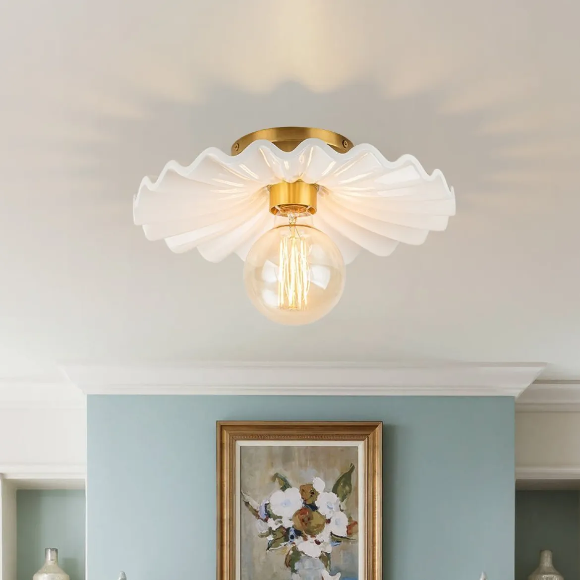 (OpenBox) 1-Light Creamy Ceramic Shade Semi Flush Mount