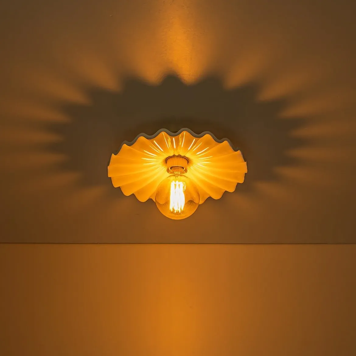 (OpenBox) 1-Light Creamy Ceramic Shade Semi Flush Mount