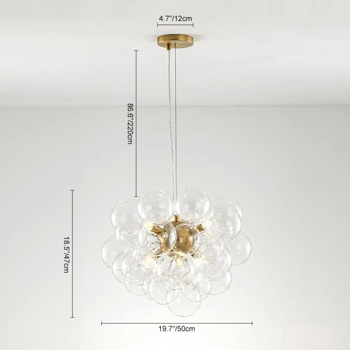 (OpenBox) 6-Light Dimmable Brass Cluster Clear Glass Bubble Sphere Chandelier
