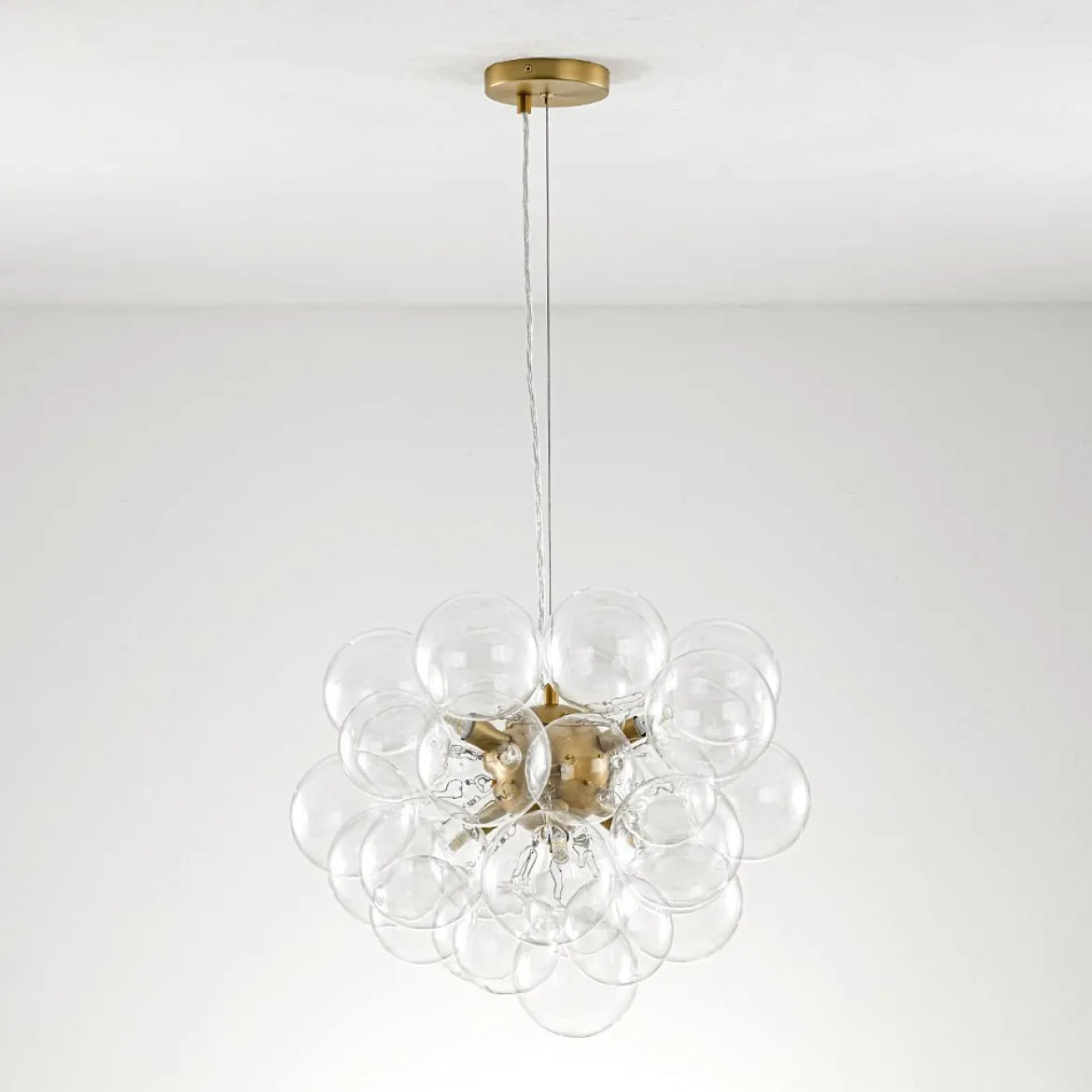 (OpenBox) 6-Light Dimmable Brass Cluster Clear Glass Bubble Sphere Chandelier