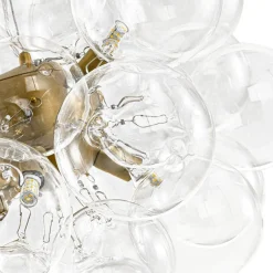 (OpenBox) 6-Light Dimmable Brass Cluster Clear Glass Bubble Sphere Chandelier