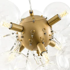 (OpenBox) 6-Light Dimmable Brass Cluster Clear Glass Bubble Sphere Chandelier