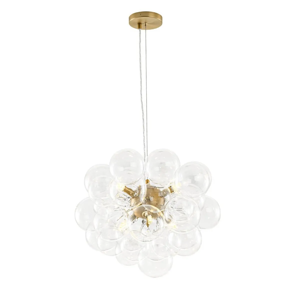 (OpenBox) 6-Light Dimmable Brass Cluster Clear Glass Bubble Sphere Chandelier