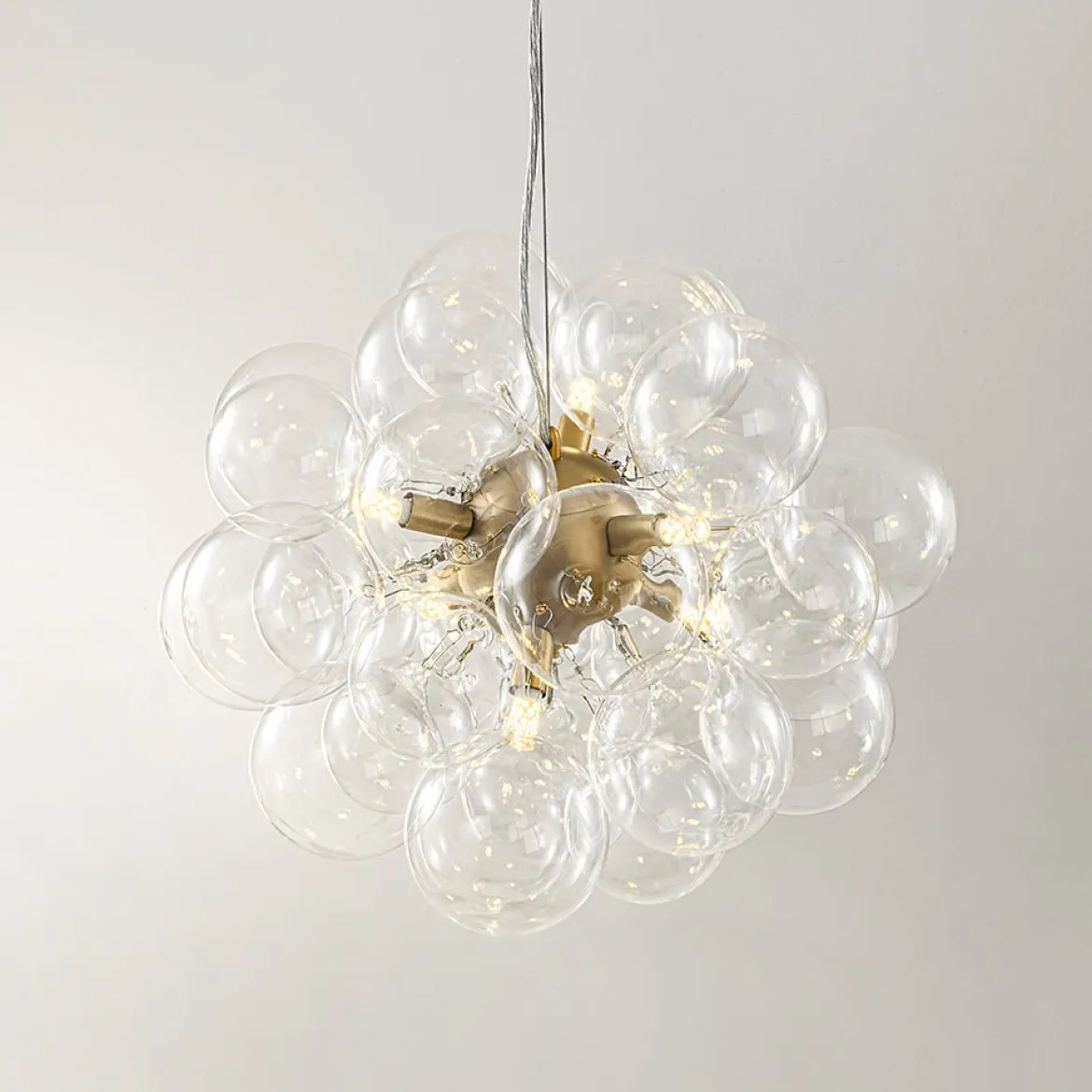 (OpenBox) 6-Light Dimmable Brass Cluster Clear Glass Bubble Sphere Chandelier