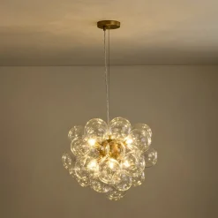 (OpenBox) 6-Light Dimmable Brass Cluster Clear Glass Bubble Sphere Chandelier