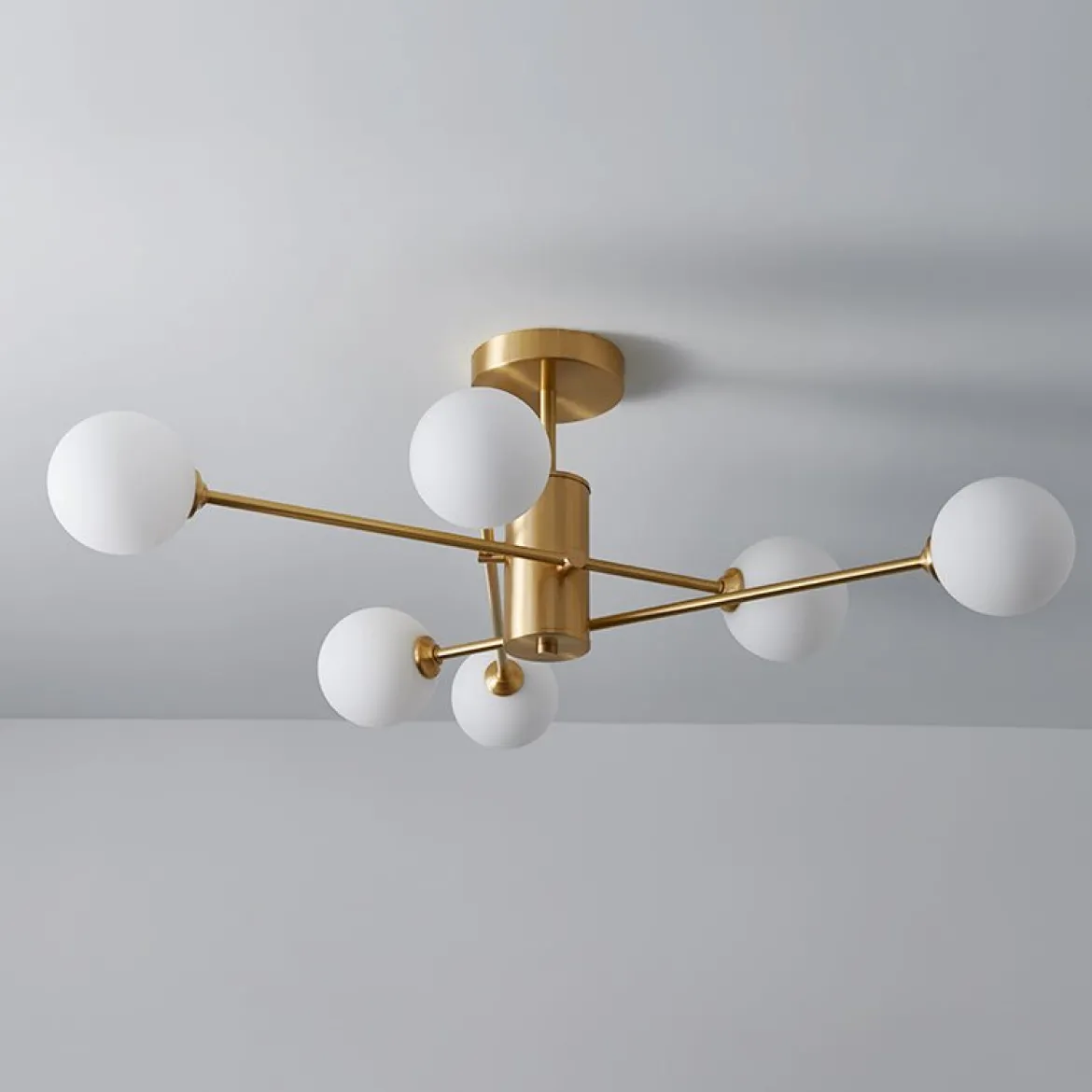 (OpenBox) 6-Light Opal Glass Globe Linear Sputnik Semi Flush