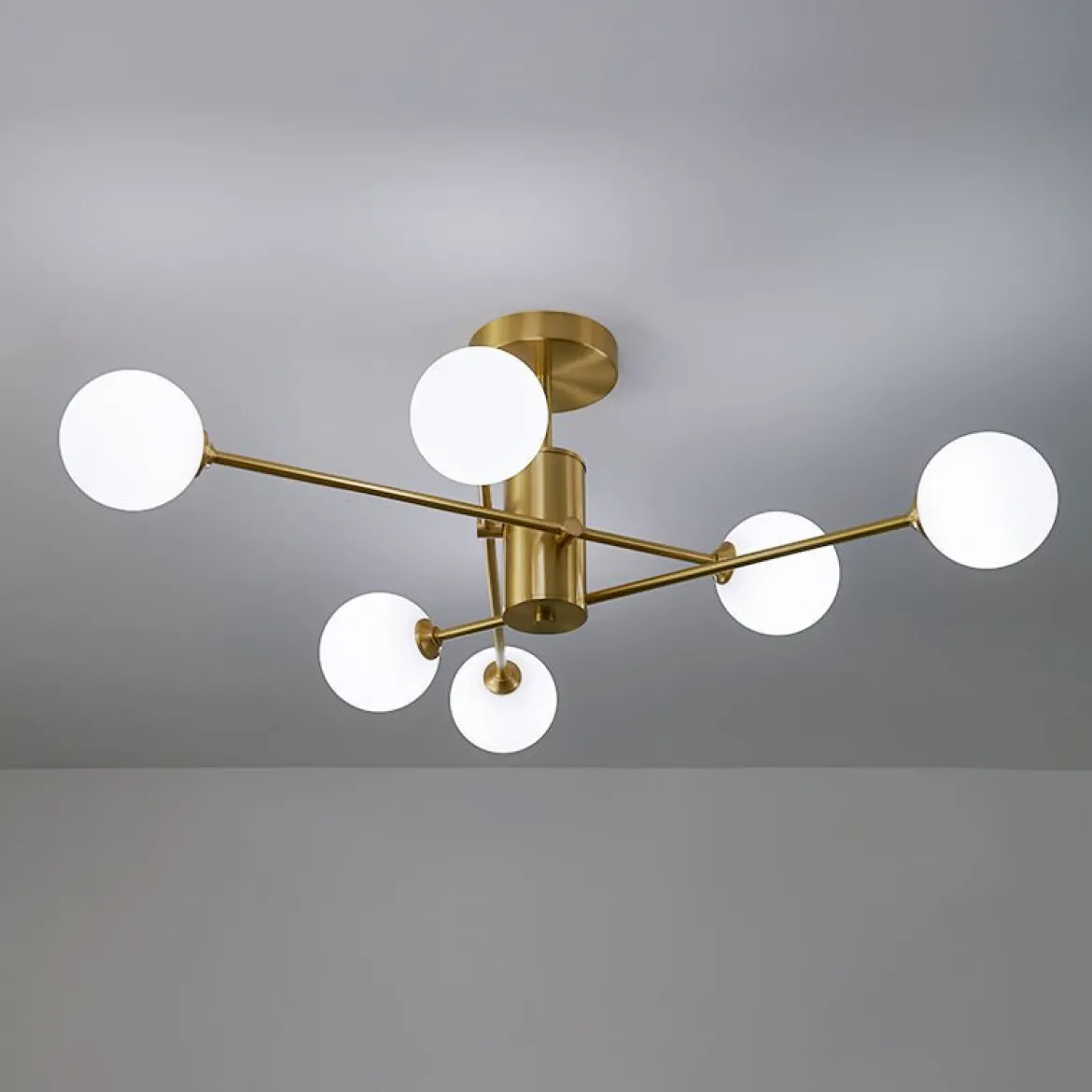 (OpenBox) 6-Light Opal Glass Globe Linear Sputnik Semi Flush