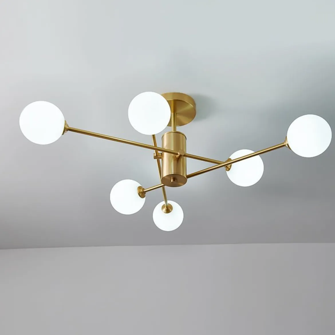 (OpenBox) 6-Light Opal Glass Globe Linear Sputnik Semi Flush
