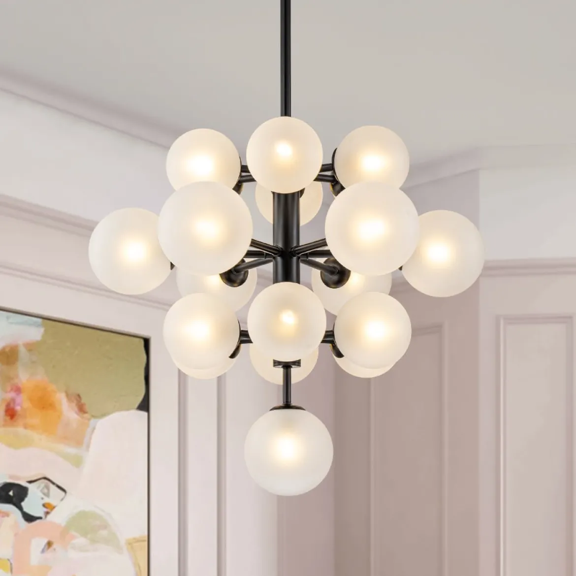(OpenBox) Mid-Century Frosted Glass Bubble Tiered Sputnik Chandelier
