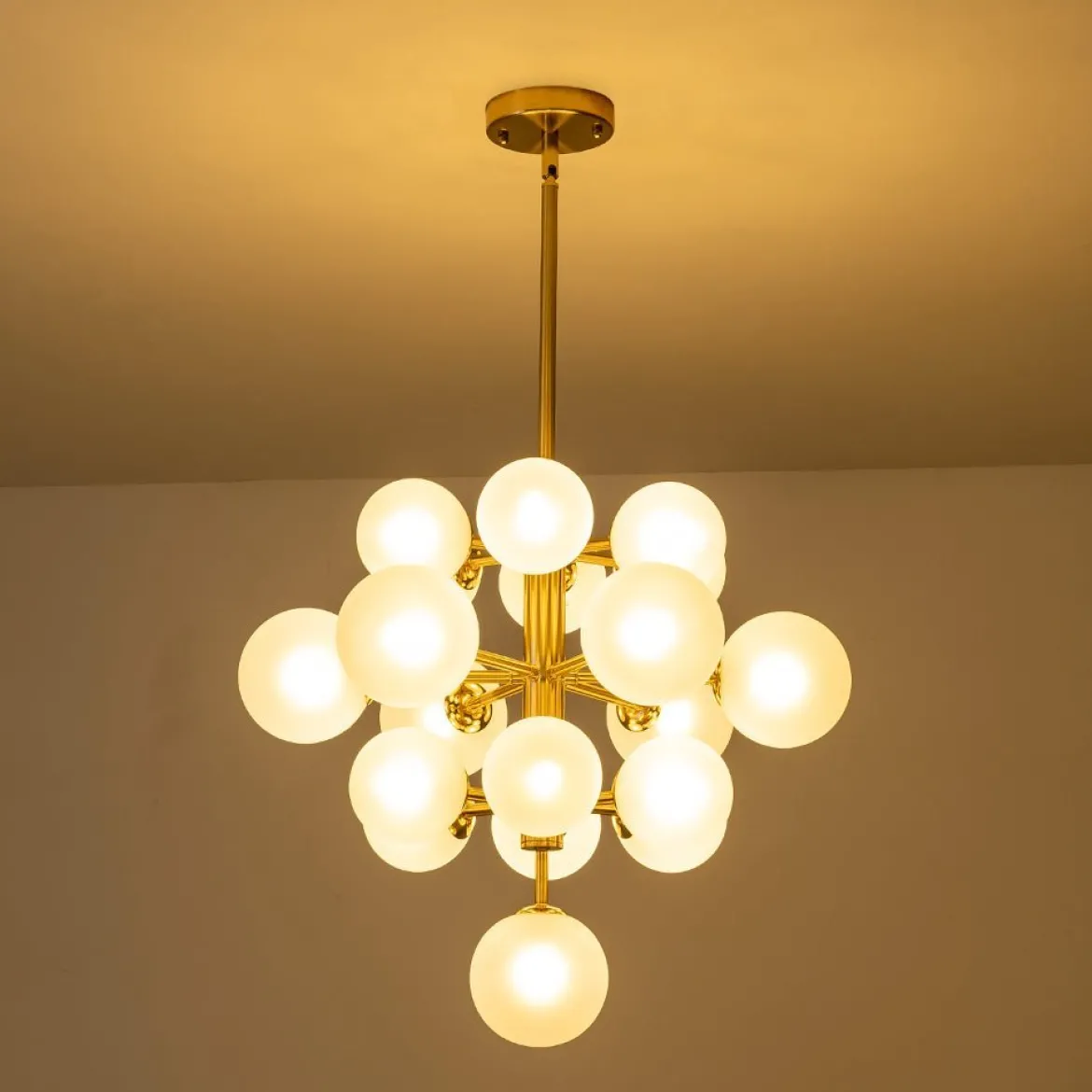 (OpenBox) Mid-Century Frosted Glass Bubble Tiered Sputnik Chandelier