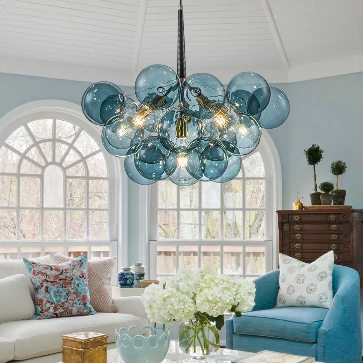 (OpenBox) Modern Cluster Blue Glass Globe Bubble Chandelier