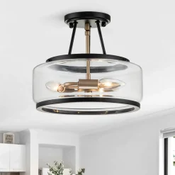 (OpenBox) Modern Farmhouse Drum Glass Semi Flush Mount