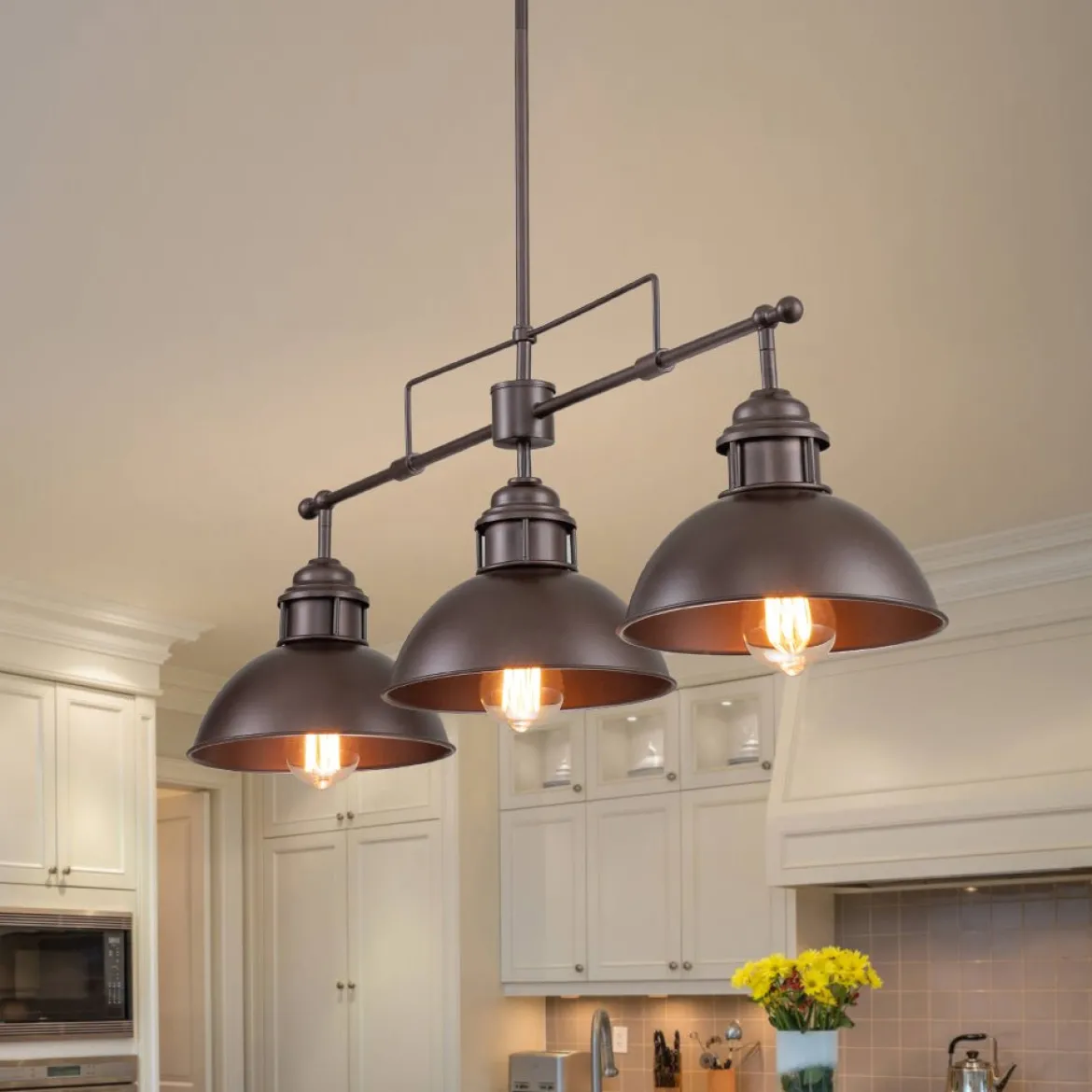 (OpenBox) Modern Farmhouse 3-light Island Pot Lid Dome Pendant