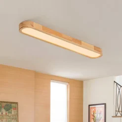 (OpenBox) Natural Wood Long Oval Dimmable LED Flush Mount