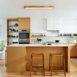(OpenBox) Natural Wood Long Oval Dimmable LED Flush Mount