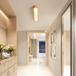 (OpenBox) Natural Wood Long Oval Dimmable LED Flush Mount