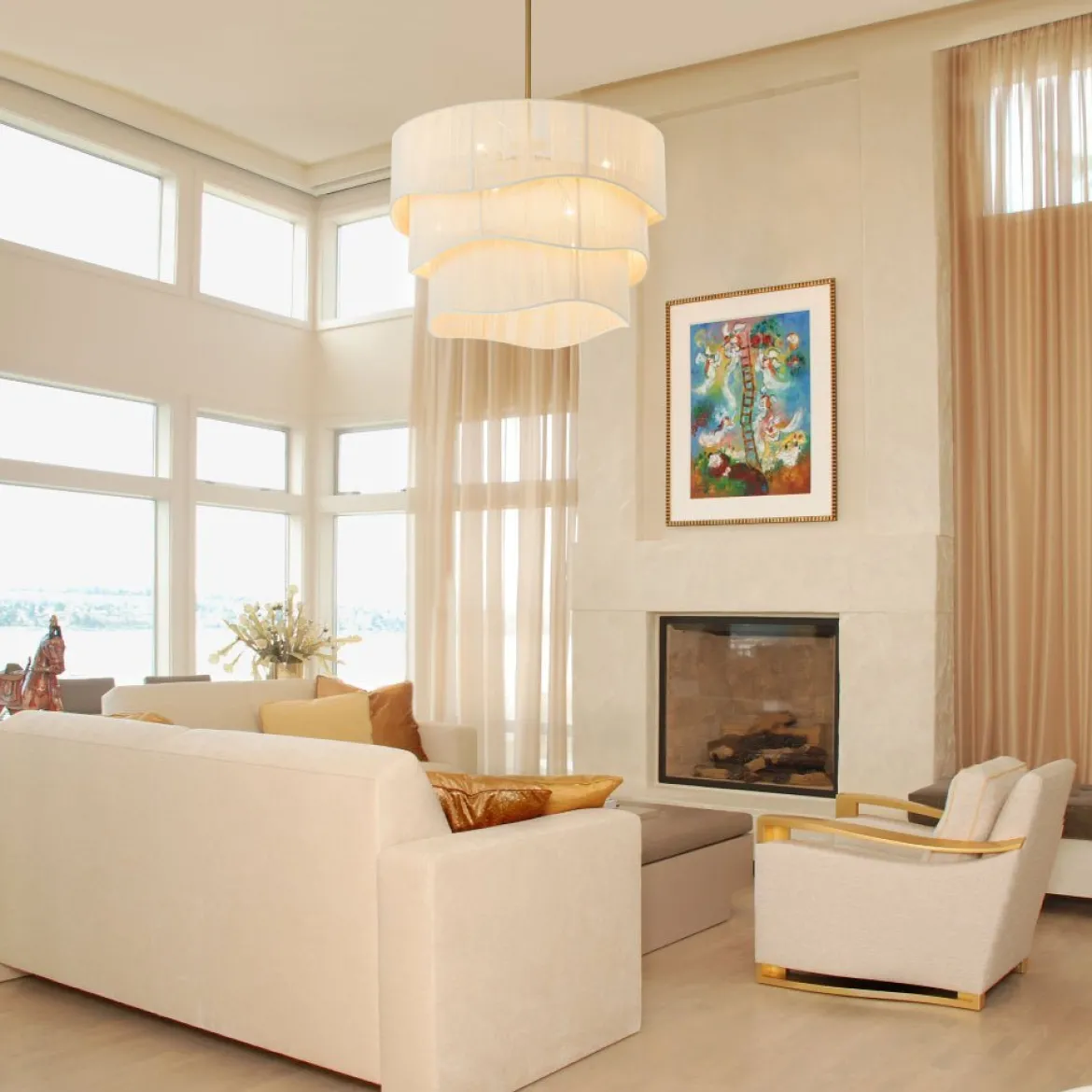 (OpenBox) 3-Tier Beige Woven Thread Drum Pendant Light