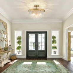 (OpenBox) Tiered Hammered Water Glass Round Semi Flush Mount