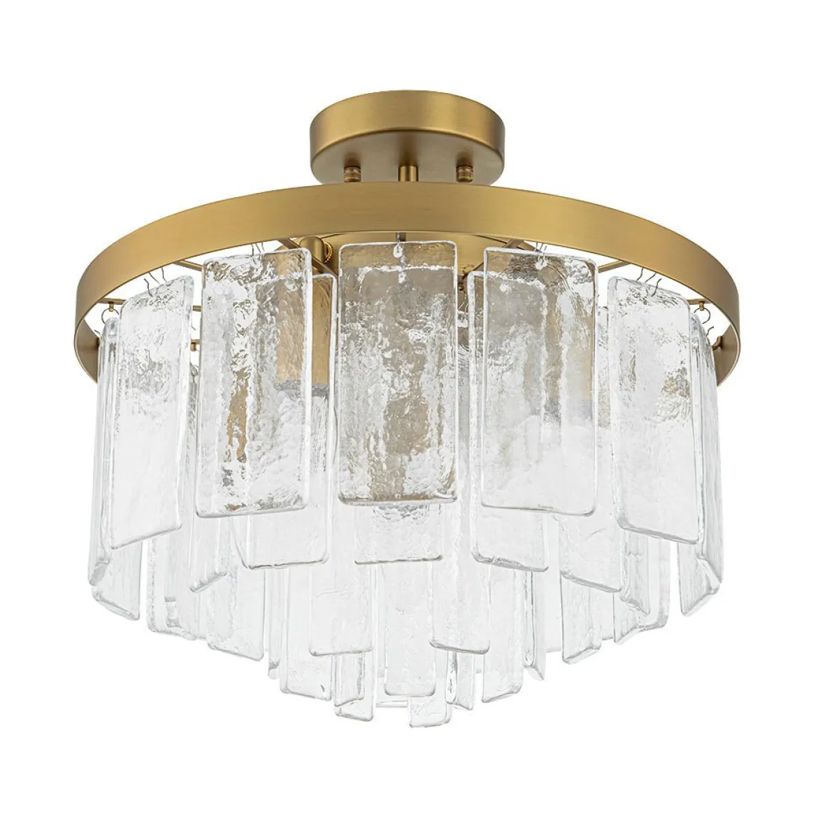 (OpenBox) Tiered Hammered Water Glass Round Semi Flush Mount
